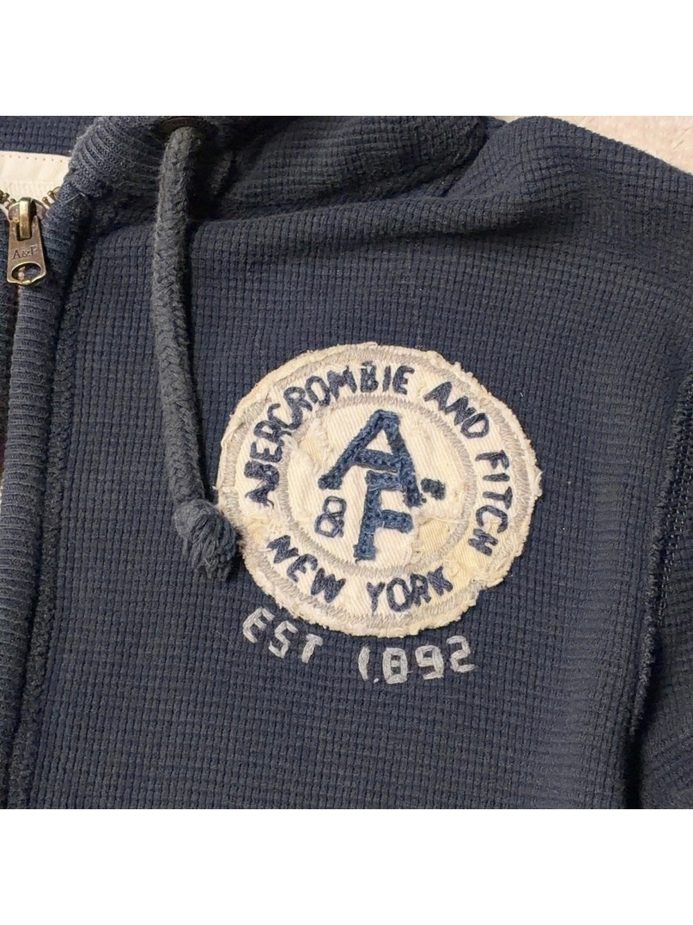 Y2K Abercrombie & Fitch Hoodie Muscle Fit Waffle Knit Thermal Full Zip Mens XL - Picture 2 of 6